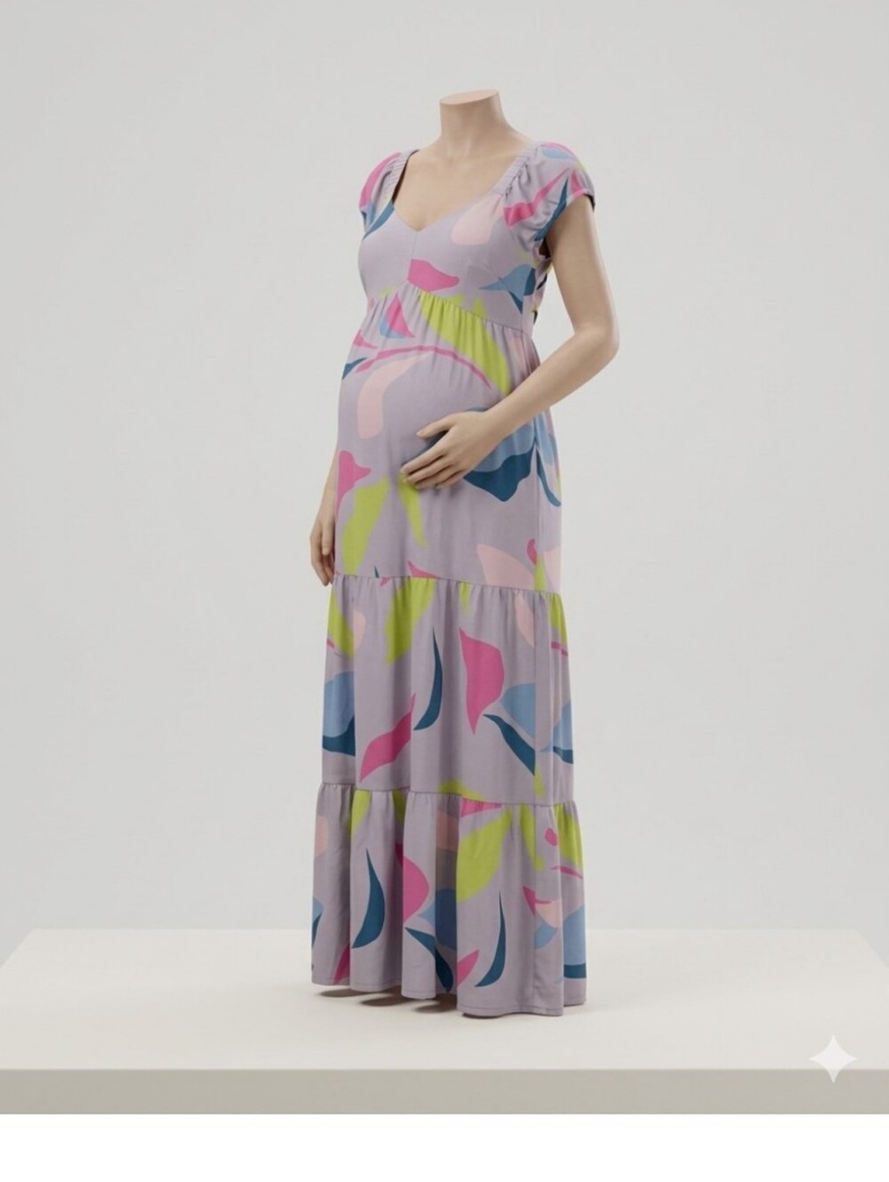 Maternity Pastel Leaf-Print Maxi Dress - Pink & Blue